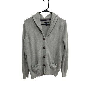 Tommy Hilfiger Knit Cardigan Sweater Gray Sz Large Button Up Shawl Cotton Retro